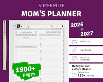 Supernote Mom's Planner 2026 + 2027: Hyperlinked PDF (Digital Download)