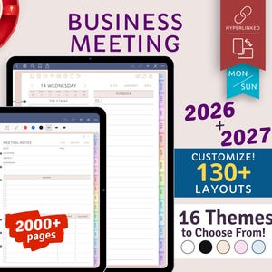 2026 + 2027 Business Meeting Planner, Customizable Hyperlinked PDF for iPad / Android tablet