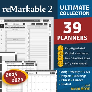 reMarkable 2 Digital Planner Bundle 2024 + 2025 Ultimate Collection Pack, reMarkable 2 templates, planners, journals