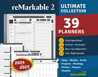 reMarkable 2 Digital Planner Bundle 2024 + 2025 Ultimate Collection Pack, reMarkable 2 templates, planners, journals