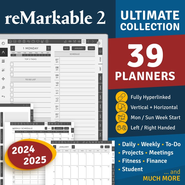 reMarkable 2 Digitaler Planer Bundle 2024 + 2025 Ultimative Collection Pack, reMarkable 2 Templates, Planer, Journals