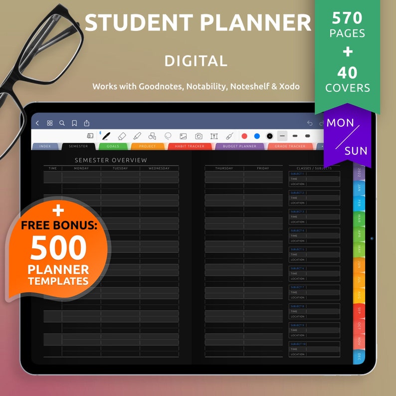 Student Digital Planner for Goodnotes, Notability, Academic Plan Student Digital Planner for Goodnotes, Notability, Academic Plan