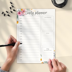 Daily Hourly Planner Template With Flowers, Undated Planner, Agenda ...