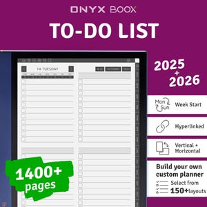 ONYX Boox 2025 - 2026 To-Do List, Daily Checklist, Day Organization, Productivity Templates, Customizable Sections, Hyperlinked PDF Template