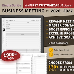 Kindle Scribe Business Meeting Notes: Hyperlinked Planner PDF