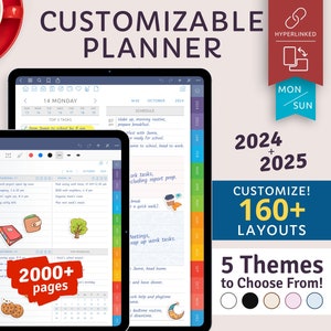 2024 + 2025 Customizable Digital Planner for Android / iPad tablet, Samsung Notes Template, Goodnotes, Notability, Hyperlinked PDF