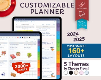 2024 + 2025 Anpassbarer Digitaler Planer für Android / iPad tablet, Samsung Notes Template, Goodnotes, Notability, Hyperlinked PDF