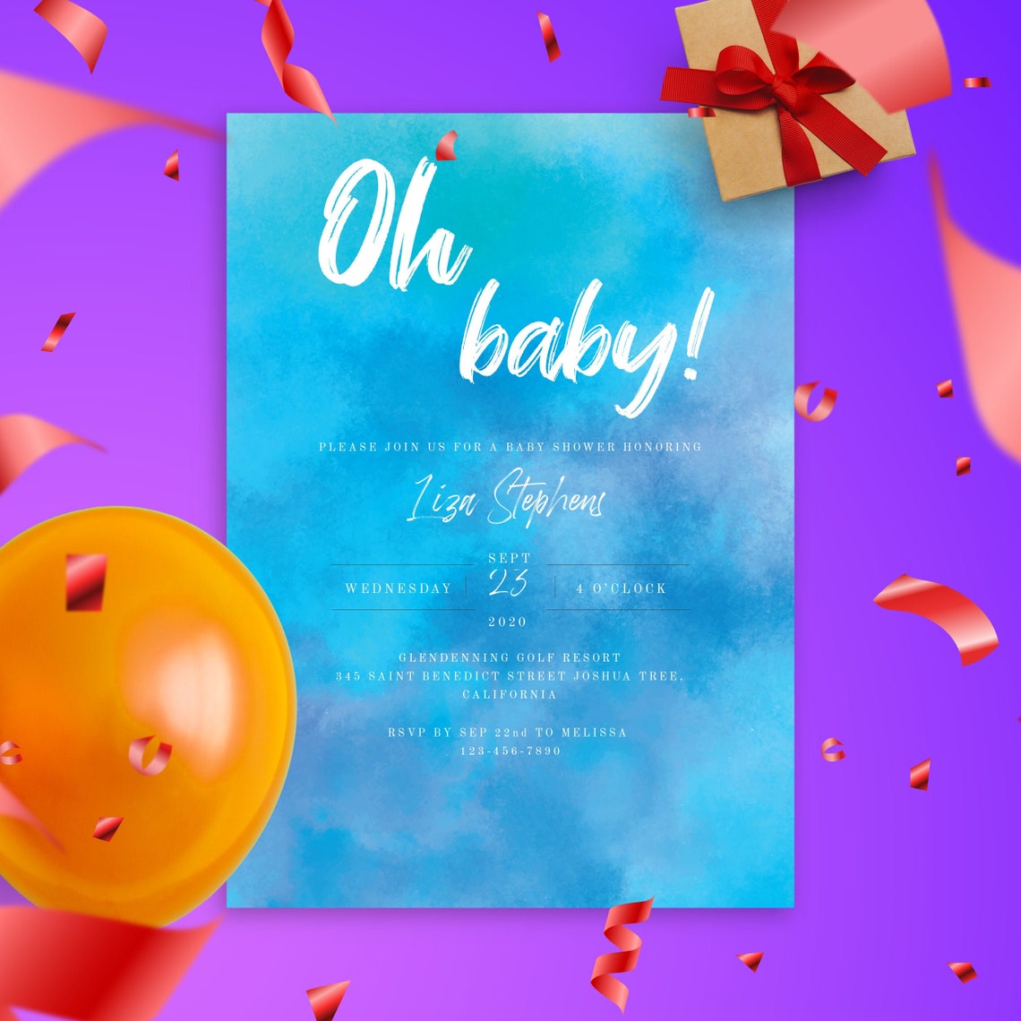 Baby Shower Invite Blue Sky Baby Shower Invitation Boy Baby Etsy
