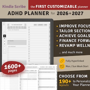 2026 + 2027 ADHD Planner for Kindle Scribe: Hyperlinked Digital PDF