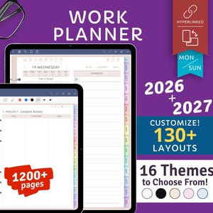 Planificador de trabajo digital personalizable 2026+2027, PDF personalizable con hipervínculos (Goodnotes, Notability, Samsung Notes)