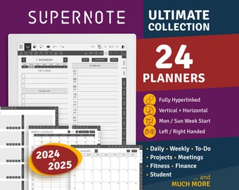 Supernote Digital Planner Bundle 2024 + 2025 Ultimate Collection Pack, Supernote templates, planners, journals, meetings notes, to do, daily