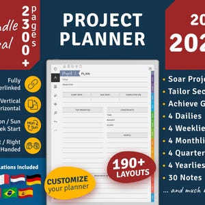2026 + 2027 Project Planner for reMarkable tablets, Hyperlinked PDF Template
