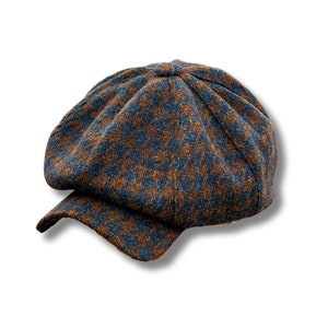 Gorro de lana con estampado de pata de gallo marrón y azul, gorra de repartidor de periódicos, gorra Shelby, gorra Gavroche marrón y azul, gorro Applejack de primavera-otoño, gorro Peaky Blinders, gorros de 8 paneles