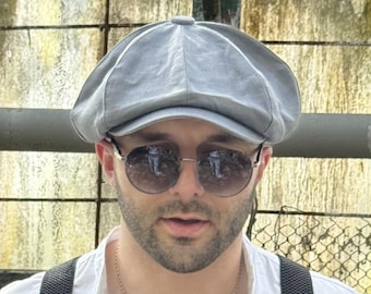 Oversized newsboy cap,grey linen Gavroche cap,summer linen cap unisex,Peaky blinders cap,Shelby cap,grey newsboy cap,big volume 8-panels cap