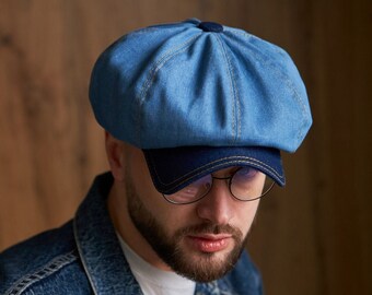 Spring denim cap,denim mix,8-panel cap,men's newsboy cap,Peaky blinders cap,newsboy hat,hooligan hat,Peaky hat Unisex,Shelby cap,pageboy hat