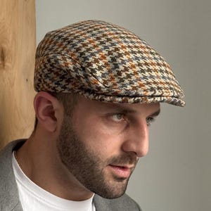 Wool Gatsby cap men,multicolored flat cap,wool newsboy hat,driving Retro Hat,wool houndstooth flat cap,beige-brown hooligan hat,wool Ivy cap