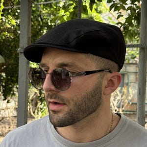 Black linen flat cap,summer lightweight ivy cap,black Gatsby style cap,black newsboy cap,peaky blinders hat,pageboy hat,Vintage flat cap men