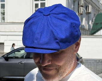 Cappello estivo blu elettrico, berretto da strillone in lino unisex, cappello Applejack blu, cappello a 8 pannelli, cappello Peaky Blinders, cappelli da fornaio, cappello da strillone blu reale