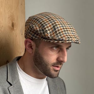 Wool Gatsby cap men,multicolored flat cap,newsboy hat,driving Retro Hat,woolen houndstooth flat cap,beige-brown hooligan hat,wool Ivy cap