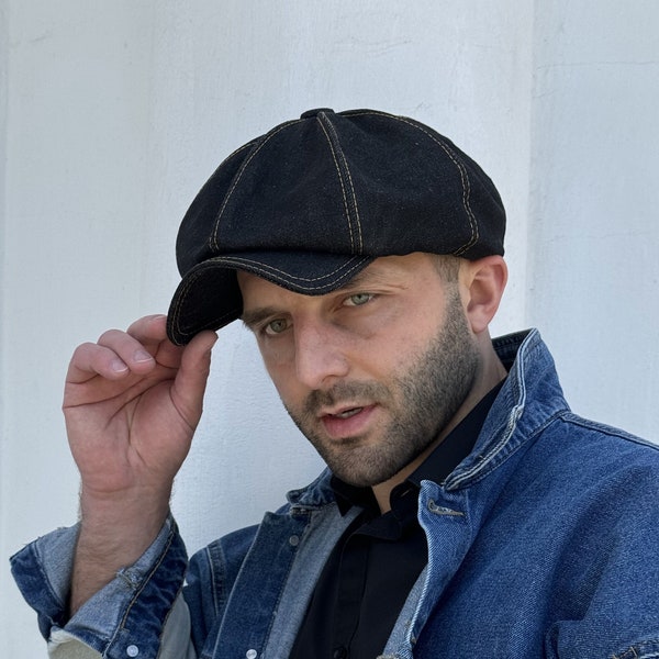 Black newsboy hat,Peaky blinders cap,Black denim cap,Gavroche hat,Driving Cap,Peaky hat,black jeans hat, pageboy hat,8 panels cap,men's caps