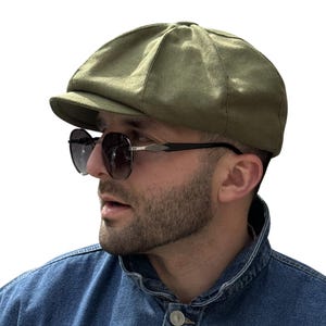 Green summer hat,summer linen cap,Peaky blinders hat,green newsboy hat,Shelby cap,khaki 8 panels hat,linen mens newsboy cap,sun hat for men