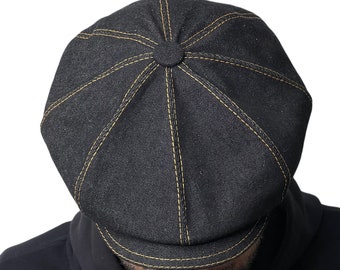 Zwarte denim hoed, Shelby pet, krantenverkoper hoed, peaky blinders pet, krantenverkoper pet mannen, zwarte jeans hoed, herenhoed, casquette gavroche, krantenverkoper pet zwart