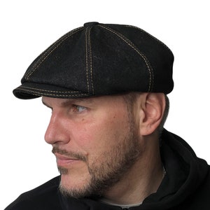 Black cabbie hat men,denin newsboy cap,volume-free cap driving retro hat,denim 8 panels hat,peaky blinders cap,1930s retro hat,applejack hat