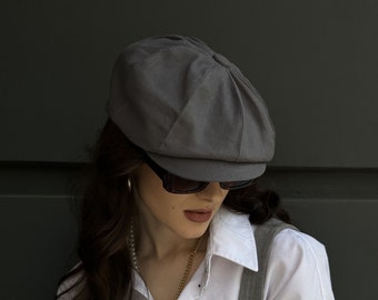 Chapeau en lin gris foncé, casquette gavroche été, casquette Peaky oeillères, casquette 8 panneaux, chapeau gavroche homme, casquette gavroche, cadeau pour femme, casquette gavroche unisexe