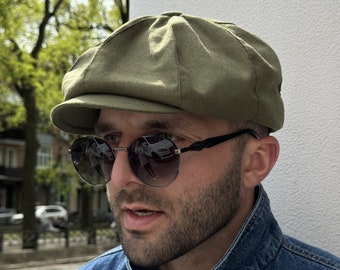 Grüne Sommermütze, Sommer-Leinenmütze, Peaky Blinders-Mütze, Newsboy-Mütze, Shelby-Mütze, 8-Panel-Mütze, Geschenk für Frau, Herren-Newsboy-Mütze, Mütze für Männer