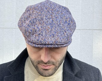 Gorra Gatsby de lana de otoño, gorra plana marrón, azul y blanca, gorra Ivy de lana para hombre, sombrero de paje de espiga, gorra de vendedor de periódicos de lana marrón y azul, sombrero retro de conducir para hombre.