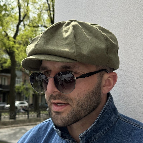 Grüne Sommermütze, Sommer-Leinenmütze, Peaky Blinders-Mütze, Newsboy-Mütze, Shelby-Mütze, 8-Panel-Mütze, Geschenk für Frau, Herren-Newsboy-Mütze, Mütze für Männer