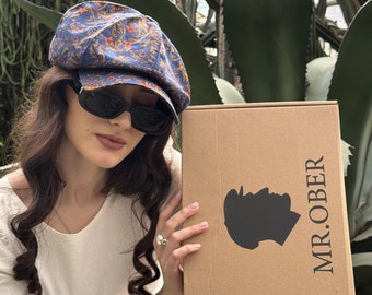 Casquette gavroche d'été tendance, chapeau mod Gavroche en lin, chapeau en lin pour femme, casquette en lin 8 panneaux unisexe, cadeau pour femme, casquette d'été bleu-rouge-or