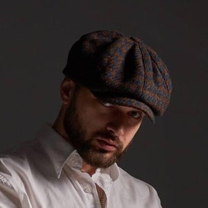 Brown-blue wool hat men,spring-autumn goose foot applejack cap,Peaky blinders hat,gift for men,wool mens newsboy hat,Shelby cap,bakerboy cap