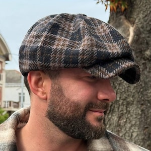 Casquette gavroche en laine, chapeau Gavroche jaune-gris-noir, casquette applejack en laine automne, style casquette Peaky Blinder, chapeau en laine boulanger garçon, chapeau de voyou noir-gris