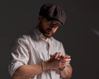 Gorra de lana marrón azulada estilo newsboy, gorra de lana con estampado de pata de gallo para primavera-otoño estilo applejack, sombrero estilo Peaky Blinders, gorra Shelby, gorra marrón estilo panadero, gorro de lana estilo hooligan