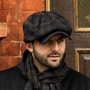 Wool newsboy cap men,blue-green 8-panels cap,Peaky blinders hat,wool Shelby cap,wool Gavroche hat,1930s retro hat man,wool applejack hat men