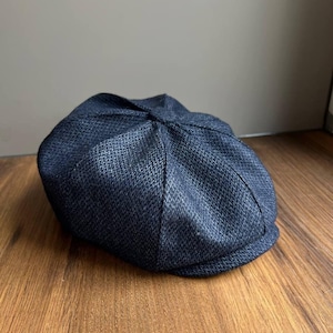 Berretto a spina di pesce blu primaverile, cappello applejack in lana blu, berretto da uomo in lana mod, cappello peaky blinders, cappello da tassista blu, regalo per uomo, cappelli fatti a mano