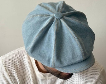 Light blue newsboy cap,spring denim 8-panels cap for men\women,Peaky blinders cap,blue denim applejack cap,denim baker boy cap,hooligan hats