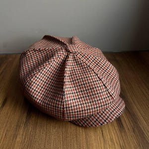 Beige-burgundy-brown applejack cap,wool newsboy hat men,wool houndstooth baker boy cap,brown wool 8-panels cap,Shelby cap,peaky blinders hat