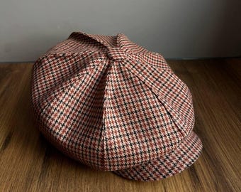 Brown Houndstooth Wool Newsboy Hat: Unisex 8 Panel Cap - Etsy