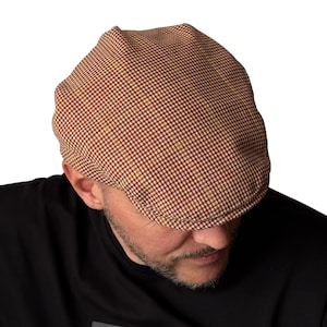 Terracotta-beige flat cap,linen Gatsby cap,beige summer Ivy cap,houndstooth flat cap,linen newsboy hat,handmade flat cap,schiebermütze damen