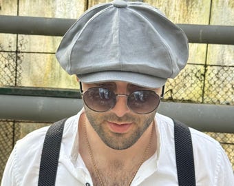 Gavroche cap, grey newsboy cap,Shelby cap,peaky blinders hat,men&#39;s newsboy cap,summer linen hat,8 panel cap,big volume hat,hooligan mütze