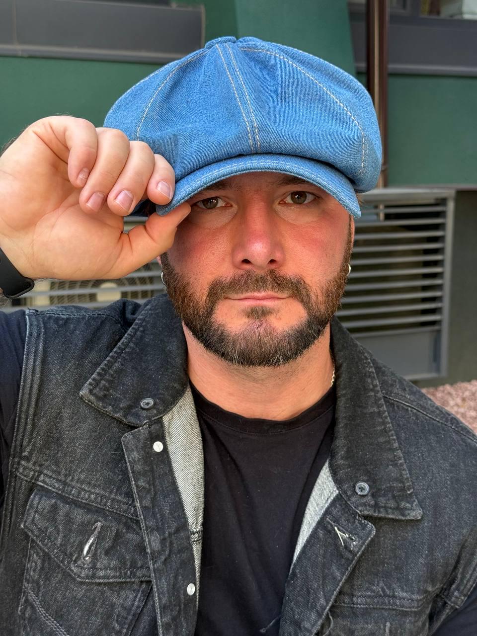 Handcrafted Blue Denim Newsboy Cap: Retro 8-panel Cabbie Hat - Etsy