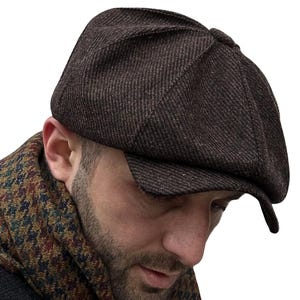 Brown-black newsboy cap,wool Gatsby hat,brown driving retro hat,peaky blinders hat,brown diagonal handmade ,wool applejack cap,cabbie hat