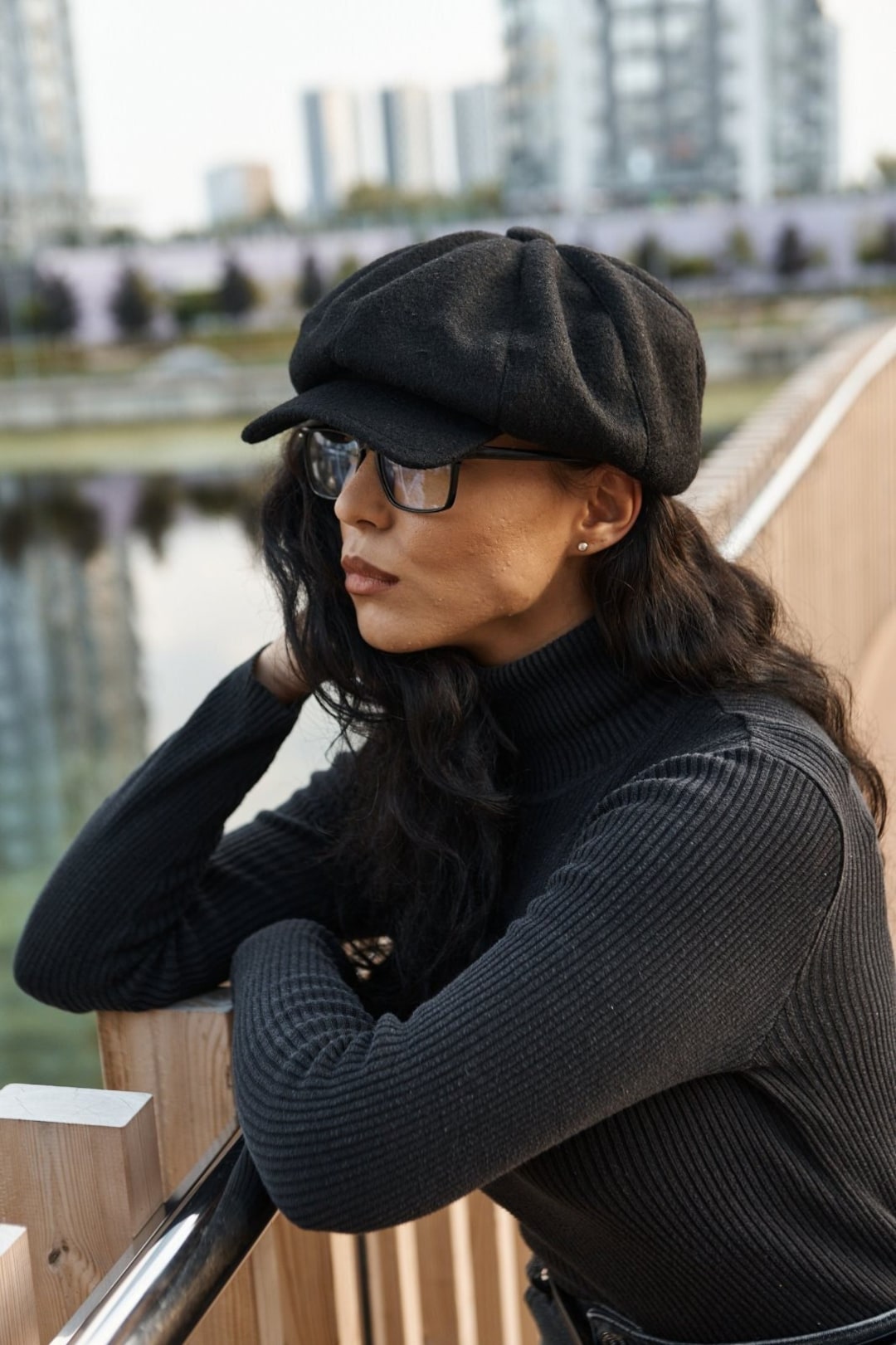 Oversized Black Newsboy Cap,handmade Black Wool Hat Unisex