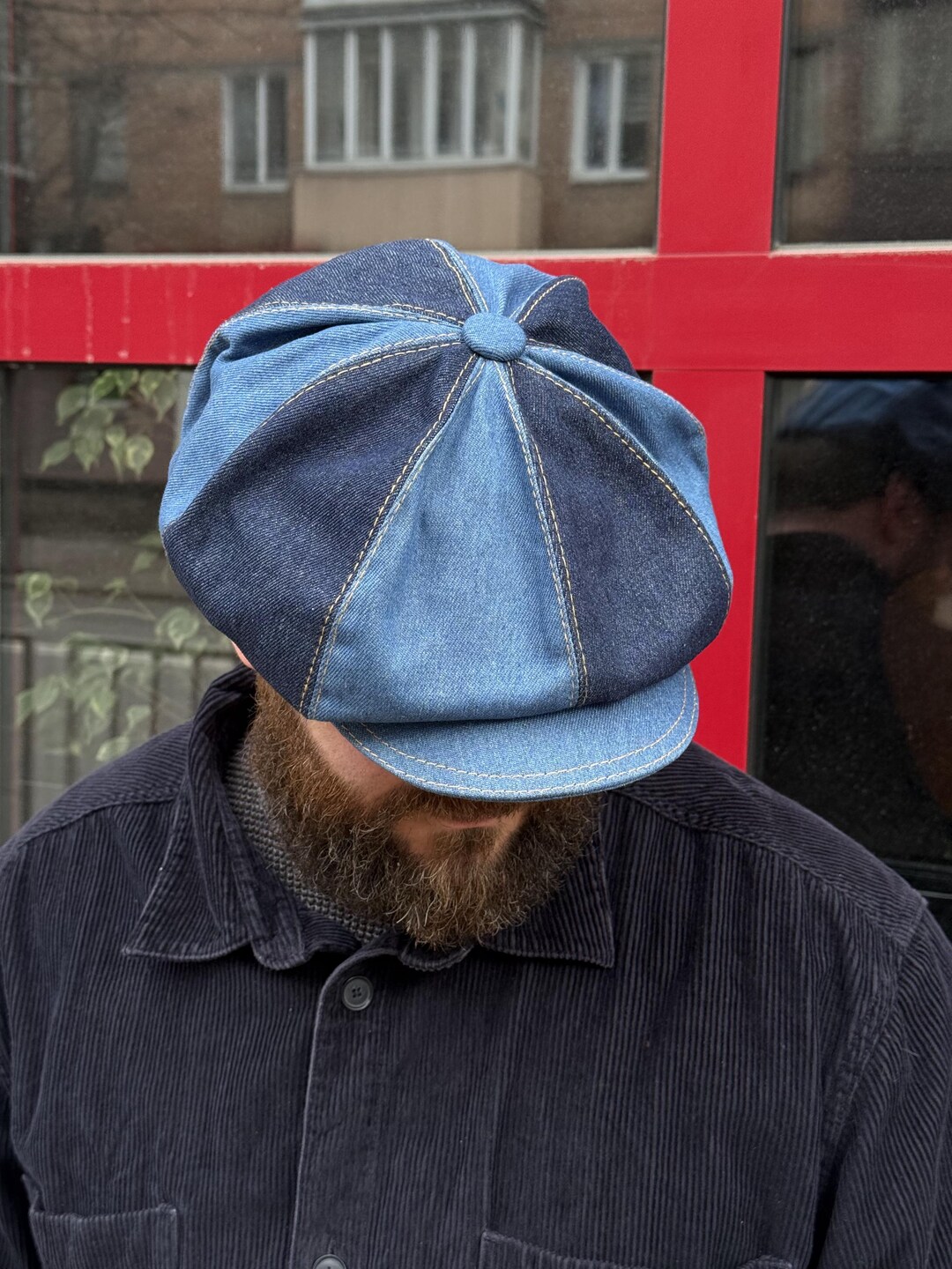 Sping Denim Patchwork Cap,blue Two-tone Denim Newsboy Cap,blue+dark ...