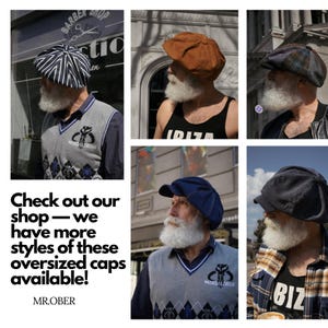Oversized Gavroche tweed hat,black-white cap with side hanging fabric,newsboy tweed cap,large volume black-white tweed cap,Johnny Depps cap image 15