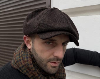 Brown-black Newsboy Cap,diagonal Wool Gavroche Hat,autumn