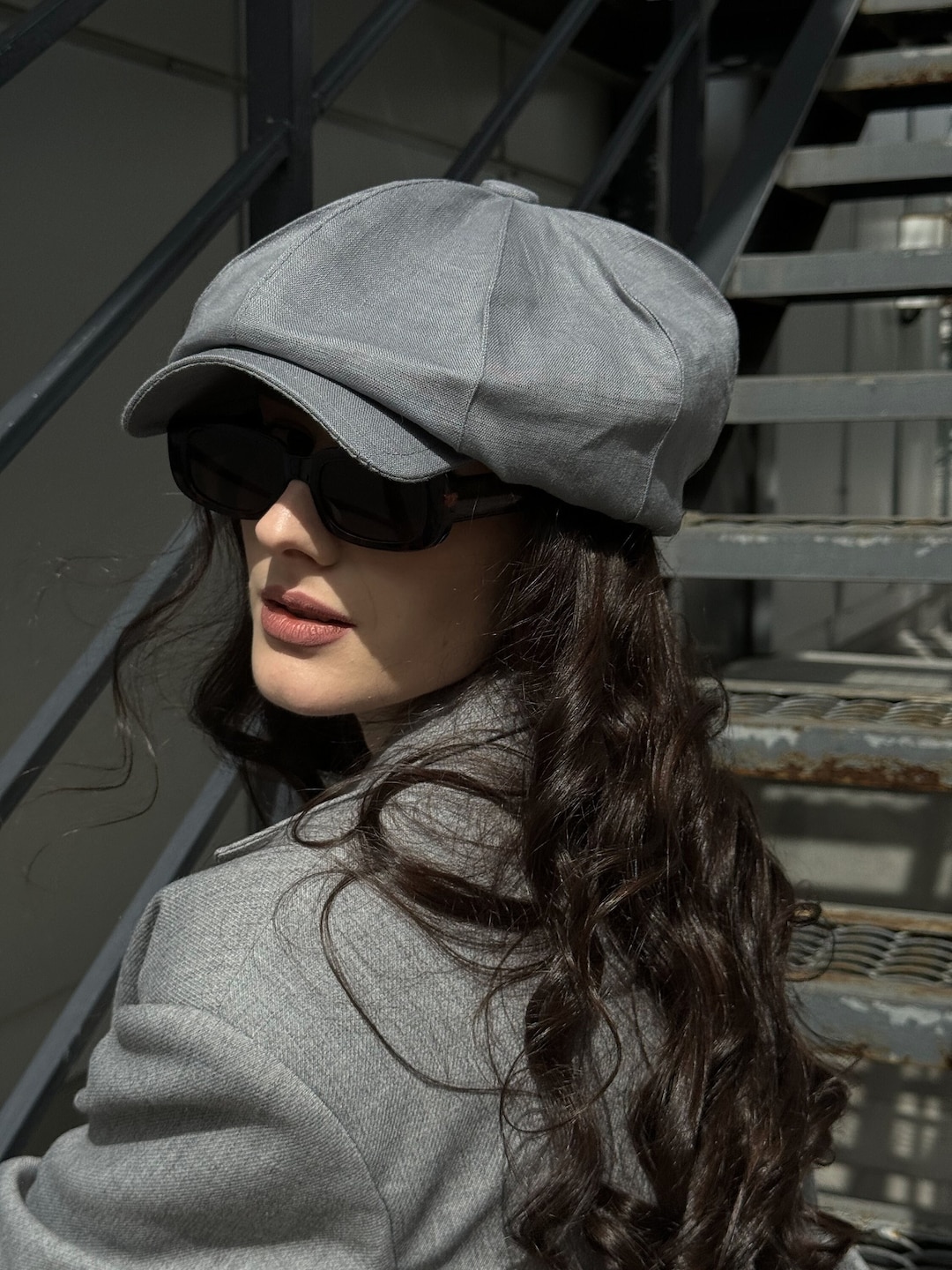 Grey Linen Hat for Women,oversized Newsboy Cap Unisex,large Volume