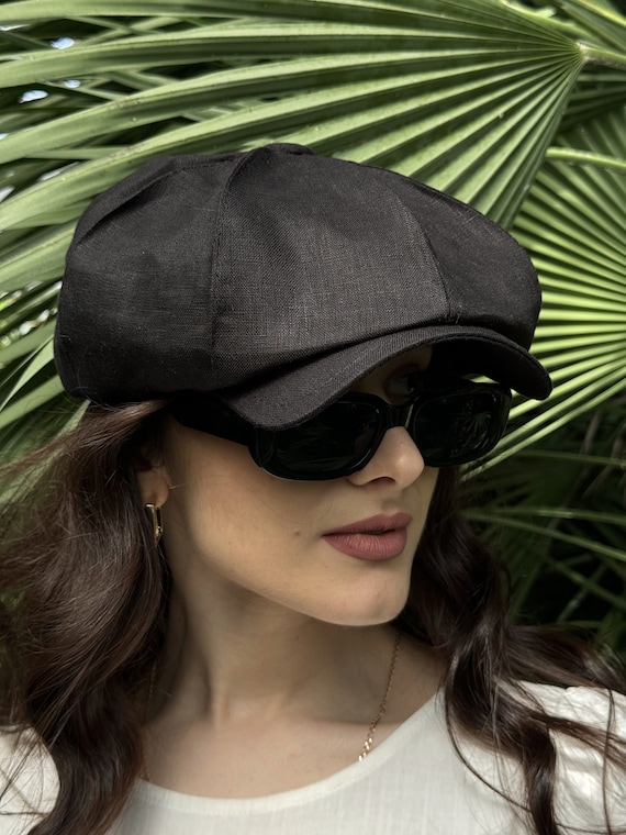 Black Oversized Newsboy Cap,newsboy Hat Women,black Linen Sun Hat